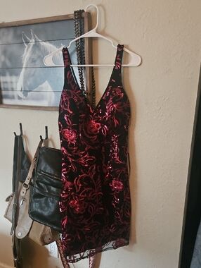 Sequin Hearts Black & Fuchsia Sequin Mini Dress